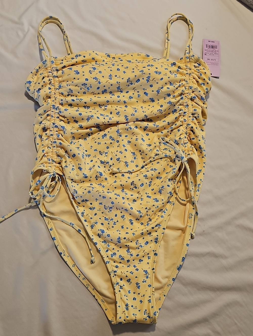 Wild Fable Yellow Floral Ruched One-Piece Swimsuit